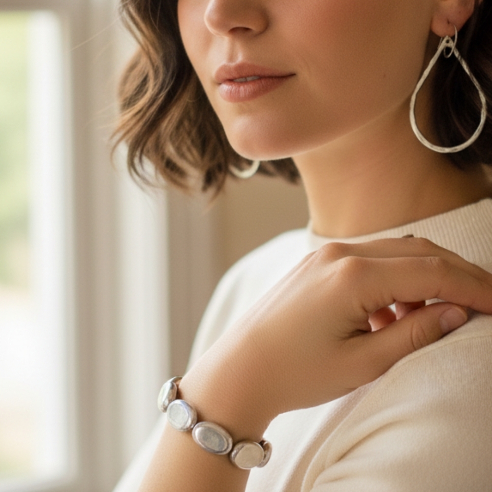 Mirrored Silver Stretch Bracelet